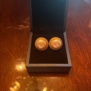 PEARL CLIP ON EARRINGS WITH GOLD BRAID TRIM. NEW!!